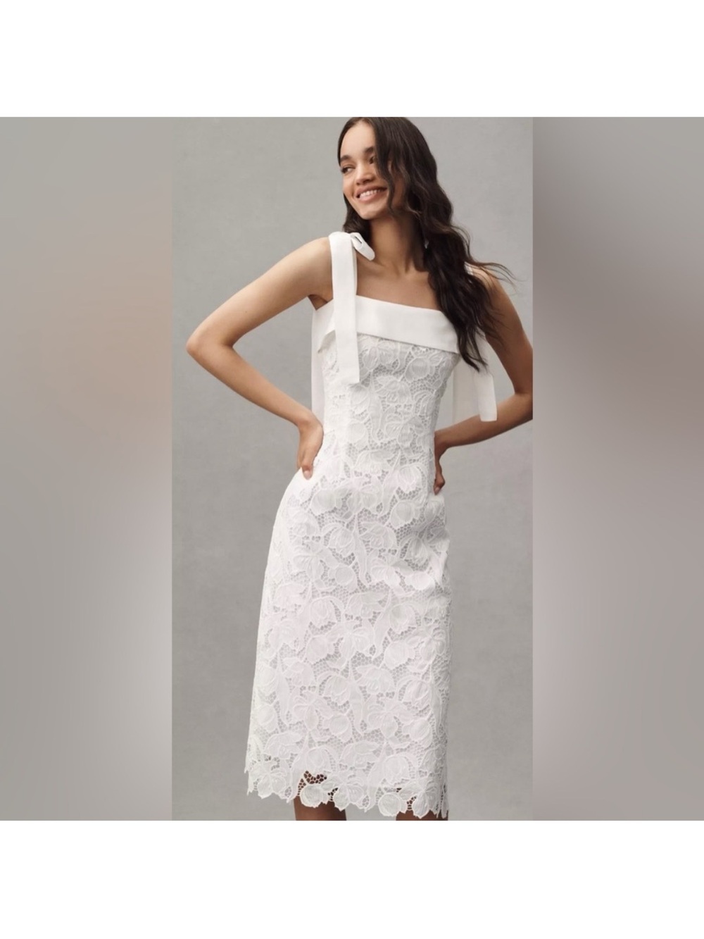 English Factory White Lace Tie-Strap Midi Dress